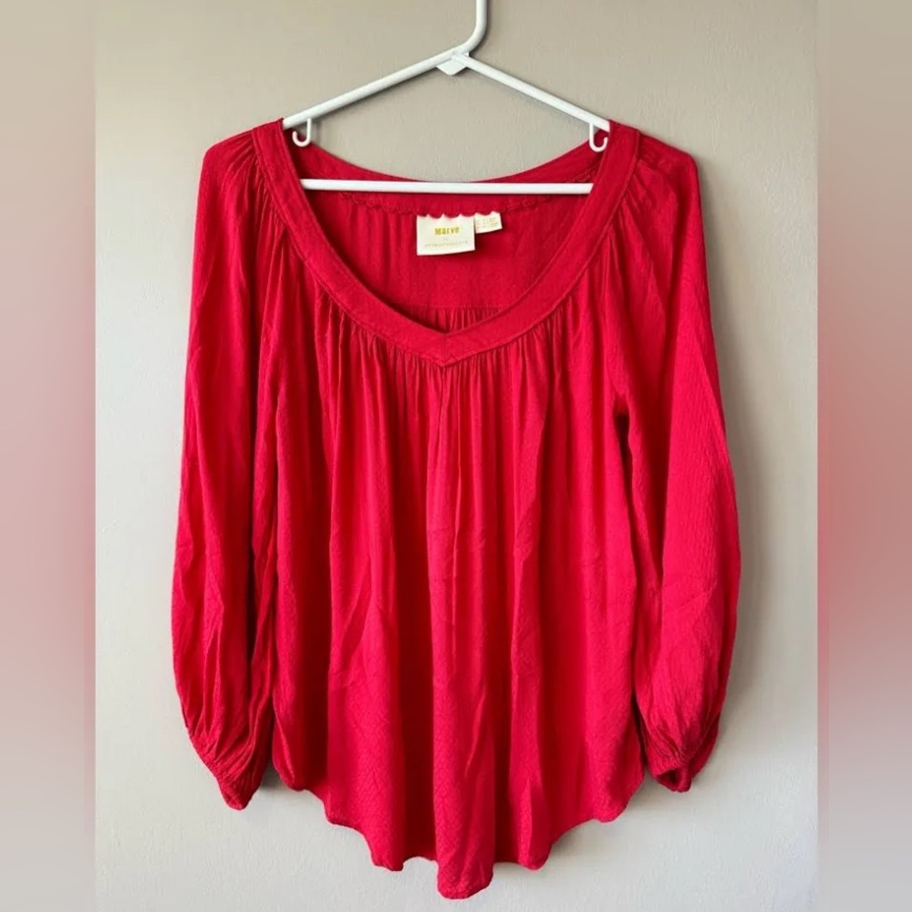 Maeve V-Neck Peasant Blouse in Red